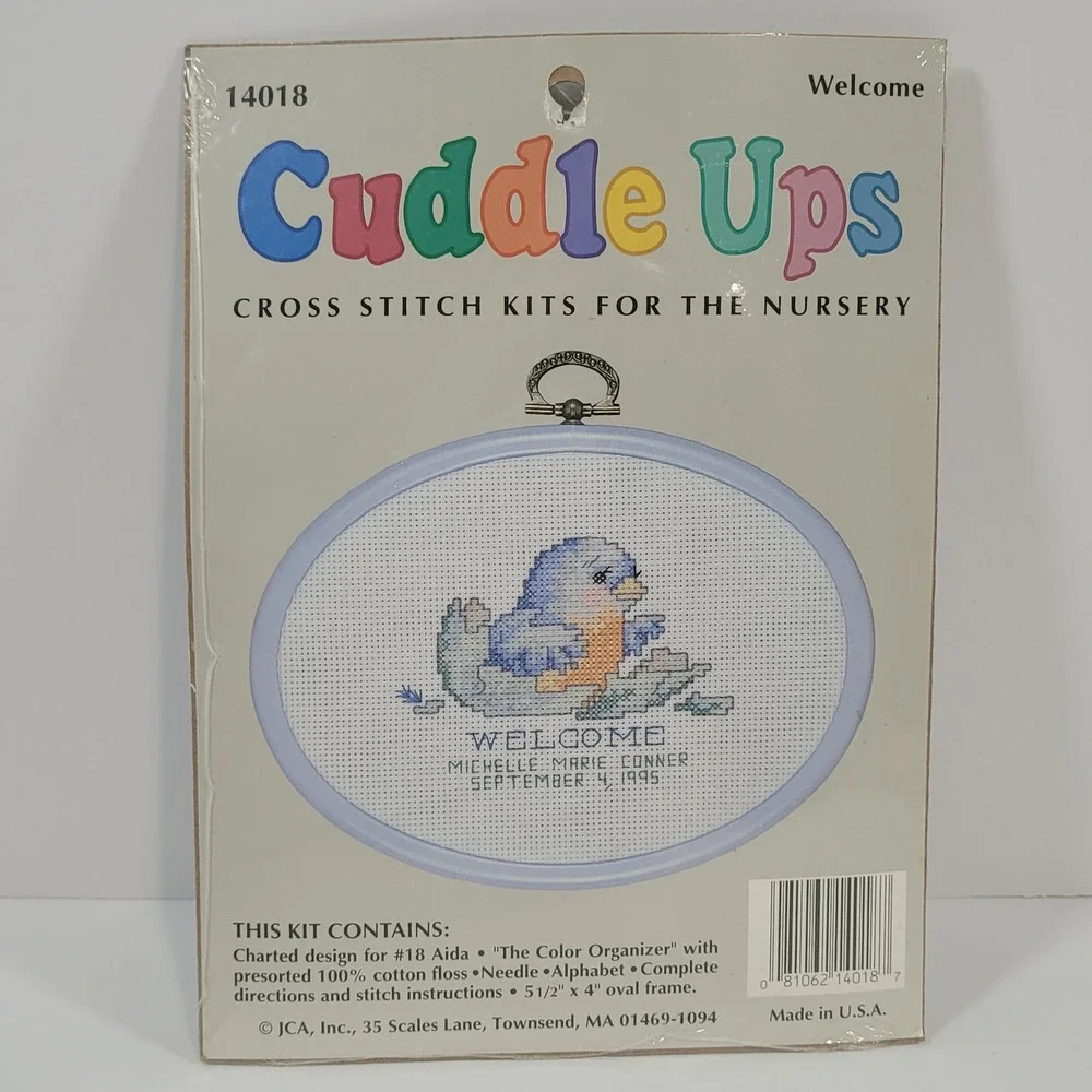 Cuddle Ups Cross Stitch Kit Nursery Blue Bird Birth Announcement JCA #14018 NEW